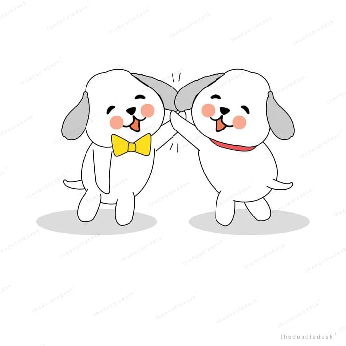 Two dogs in bow ties facing each other