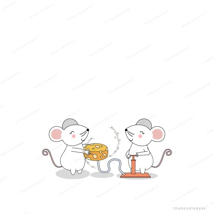 Two mice preparing food together at a table
