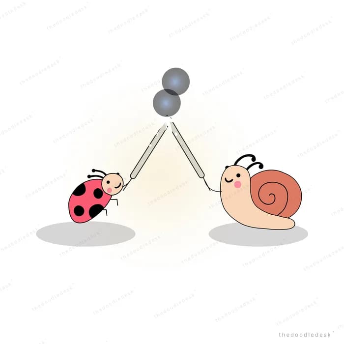 Snail and ladybug at either end of a balance beam