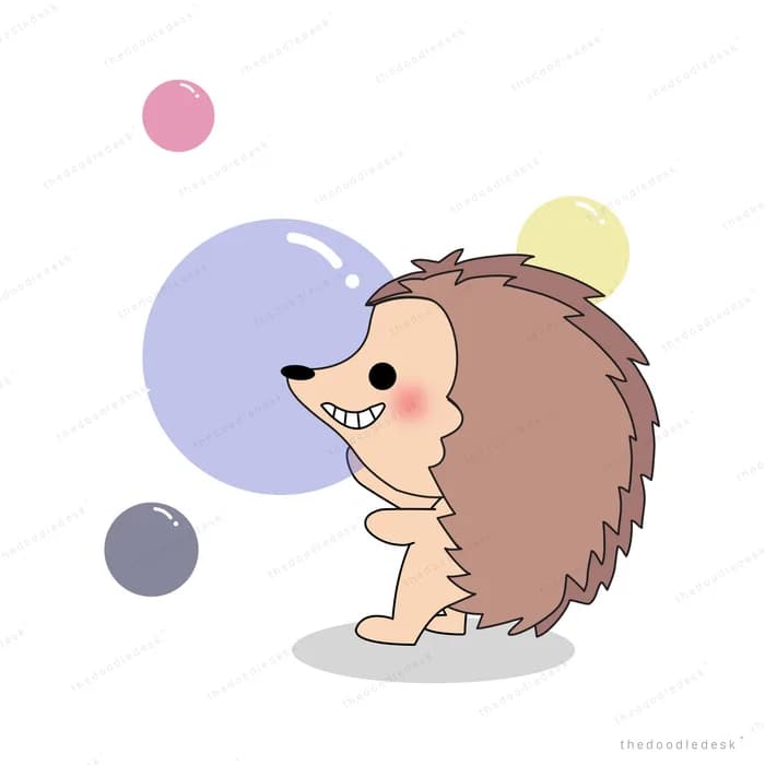 Hedgehog beside floating coloured orbs