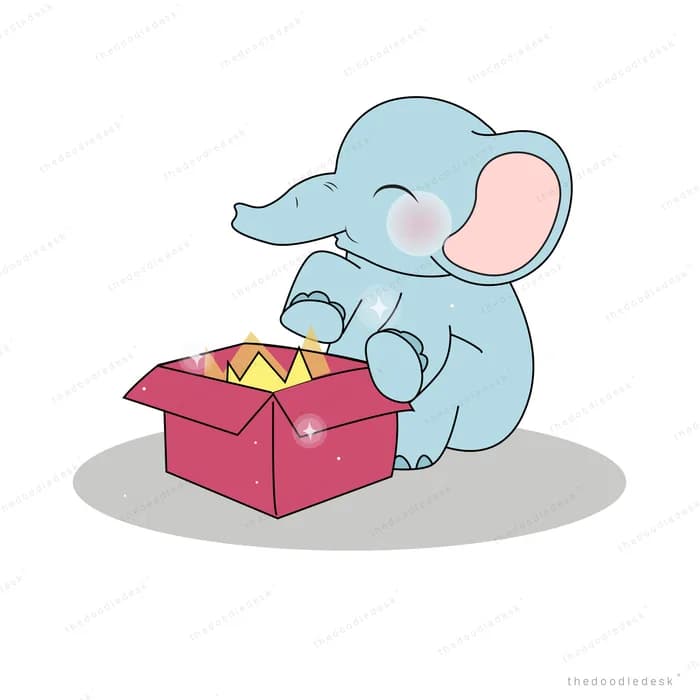 Elephant opening a red gift box