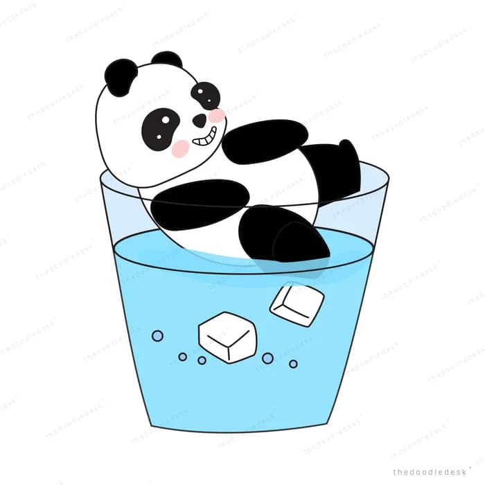 Panda cooling off in a bucket of iced water