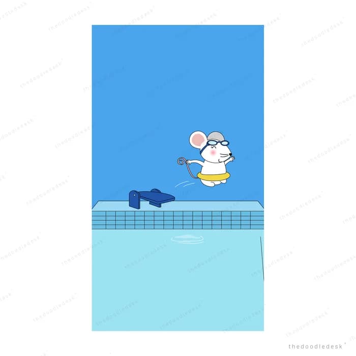 Mouse diving into a blue pool