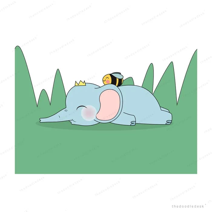 Elephant lying in tall grass with a bee