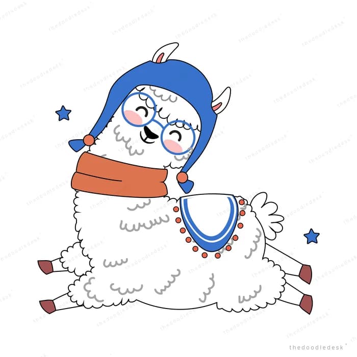 Llama in a winter hat and scarf