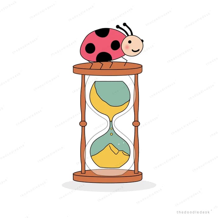 Ladybug perched on top of a wooden hourglass