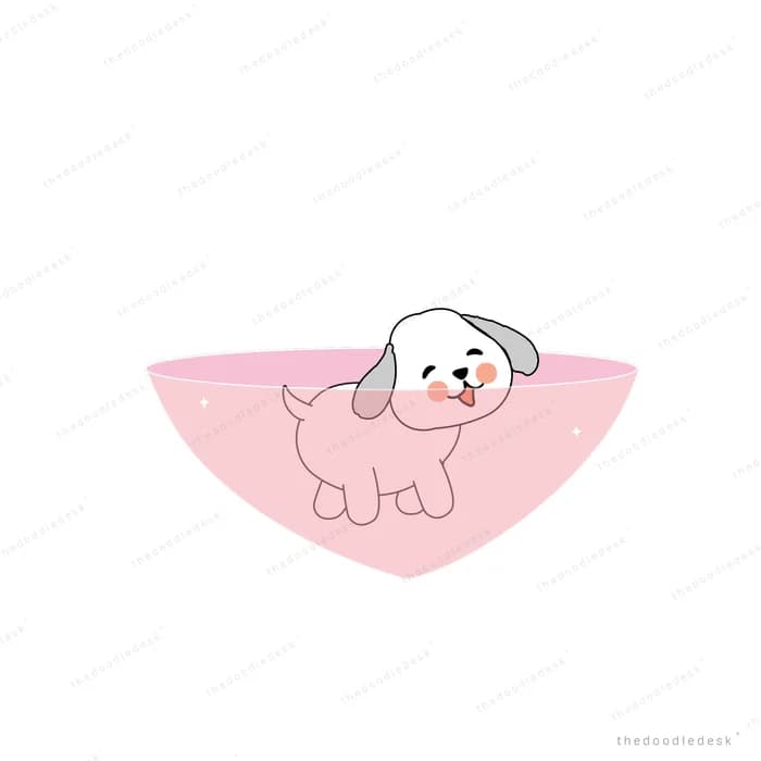 White puppy curled up asleep on a pink blanket