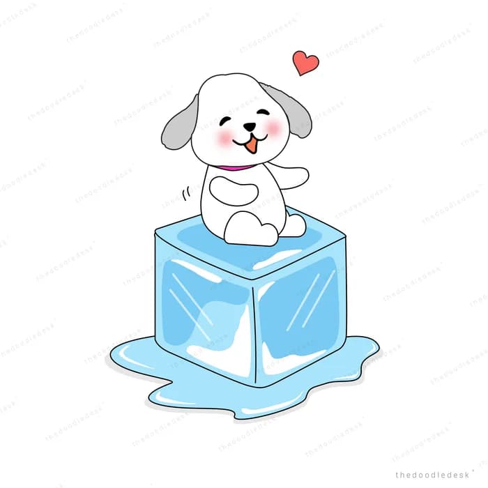 White puppy sitting on a melting ice cube