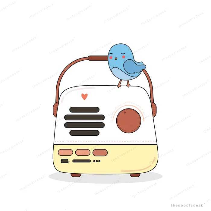 Blue bird perched on top of a retro radio