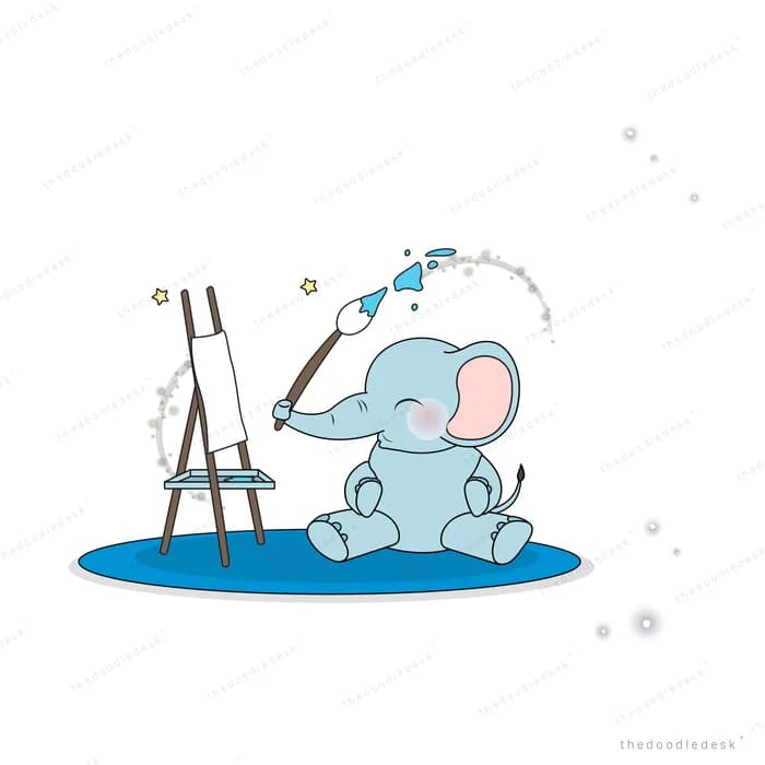 Baby elephant painting at an easel by spraying colour from its trunk