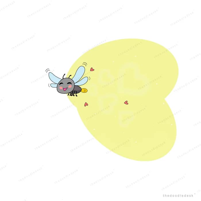 Firefly hovering beside a large soft yellow glow