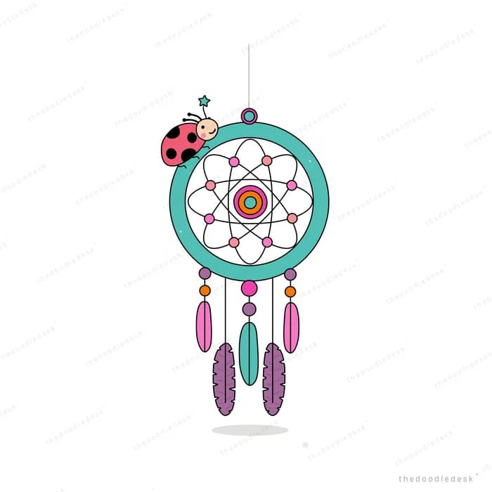 Ladybug perched on the rim of a hanging dreamcatcher