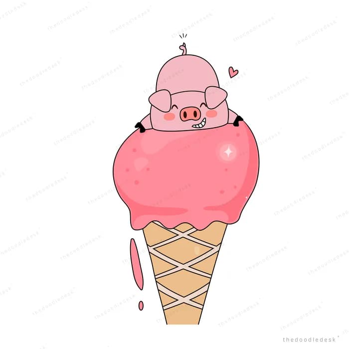 Pink pig napping on top of a giant strawberry ice cream cone