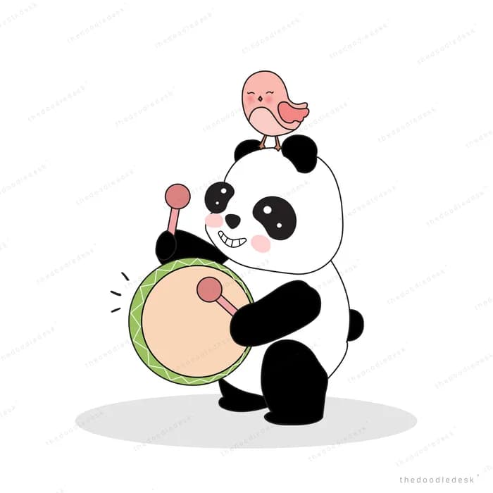 Panda hugging another panda who holds a slice of green melon
