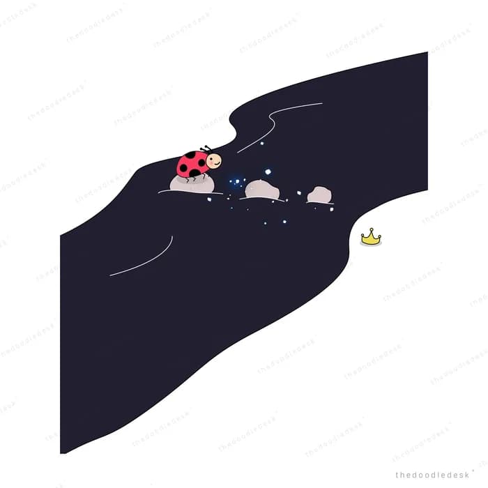 Ladybug and friends gathered on the ridge of a dark night hillside