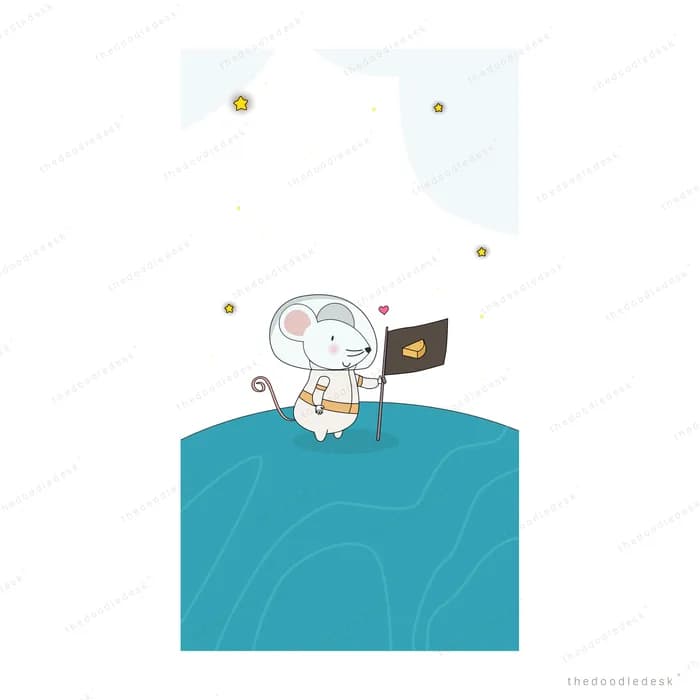Mouse in a helmet planting a flag on a teal summit panel