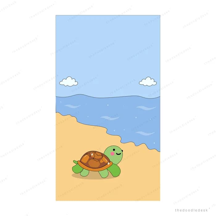 Turtle crawling across the sand beside the sea