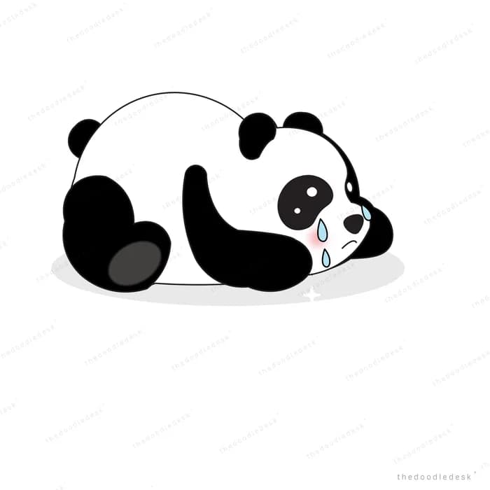 Panda lying flat on the ground crying a single tear