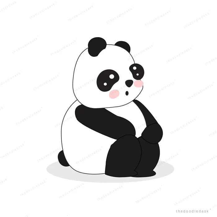 Panda sitting with a paw resting on its chin thinking