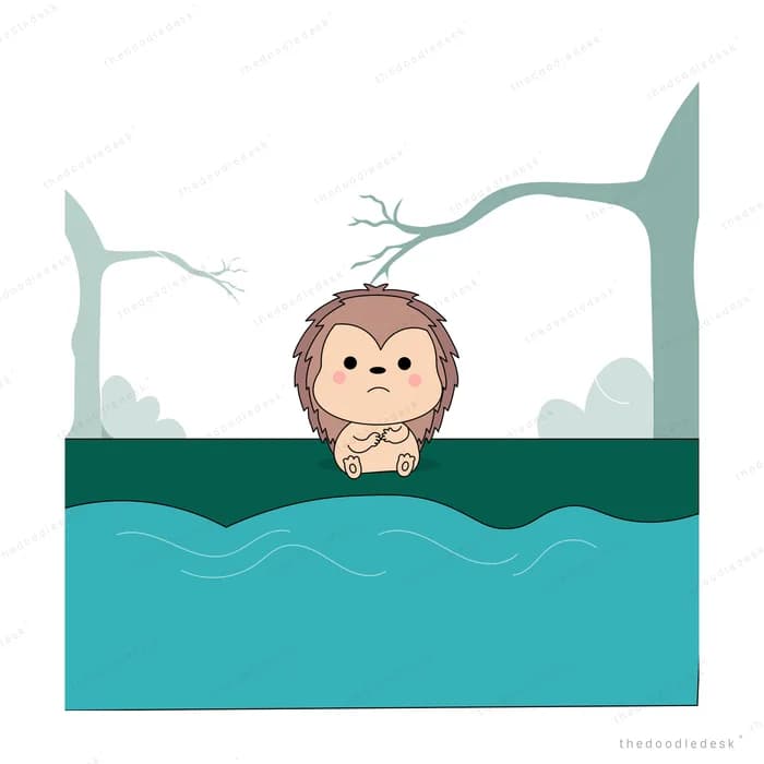 Monkey resting with its arms on the edge of a teal pool