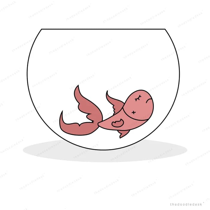 Pink goldfish swimming in an outline fishbowl
