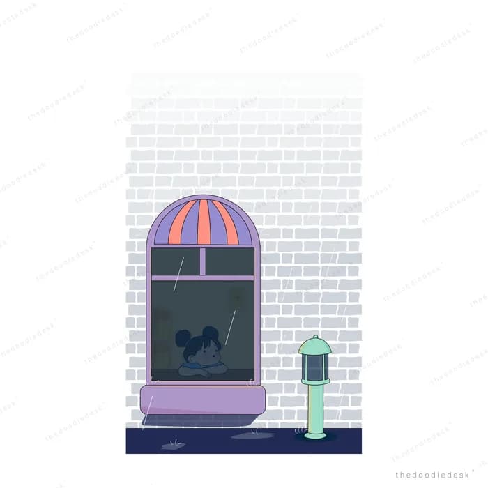 Dog looking out from an unlit shop window at night