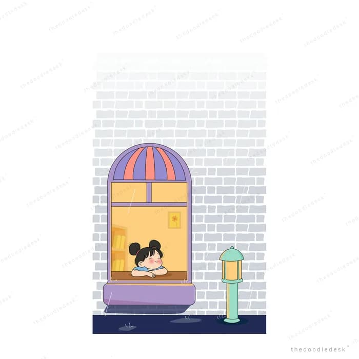Dog resting in a warmly lit shop window with potted plants outside