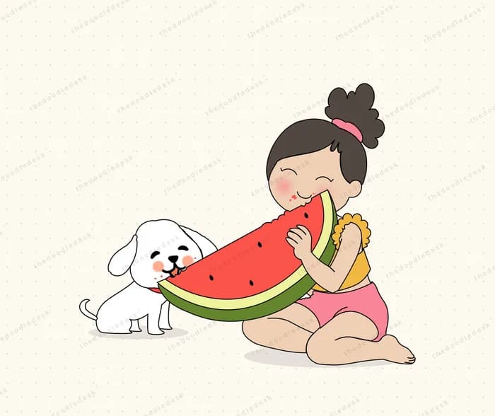 Sharing summer fruit with a pet
