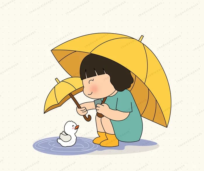 Sheltering a duck from the rain