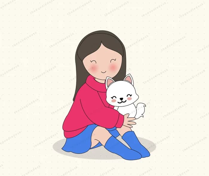 Cuddling a pet cat