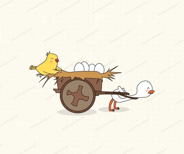 Animals hauling a nest of eggs