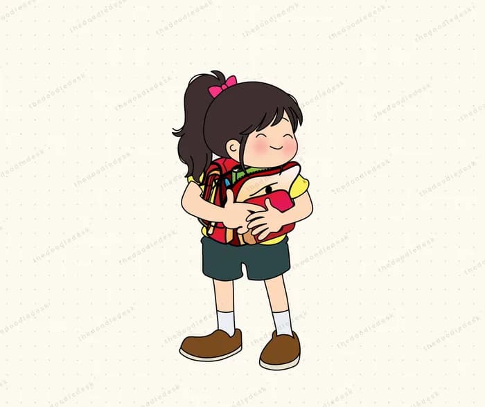 Clutching her school things