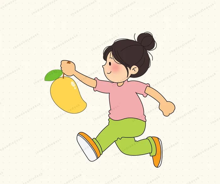 Running with a piece of fruit