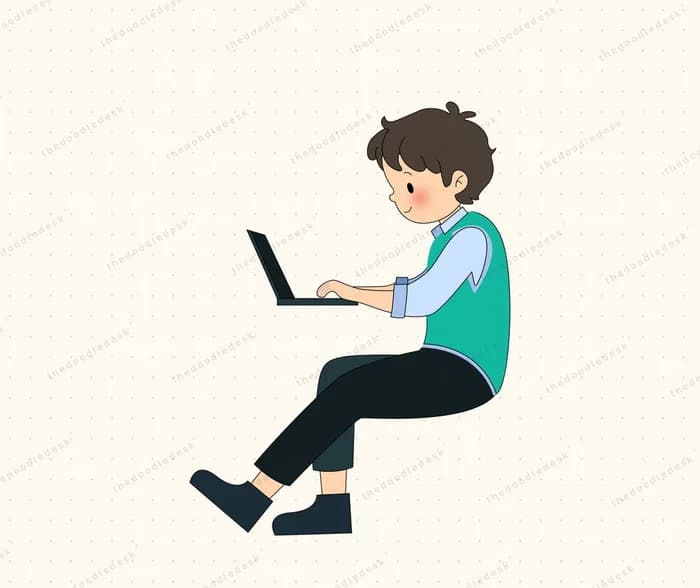Working at a laptop