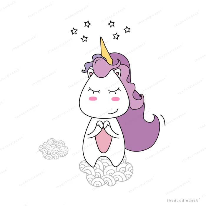 Unicorn sitting on a cloud among stars