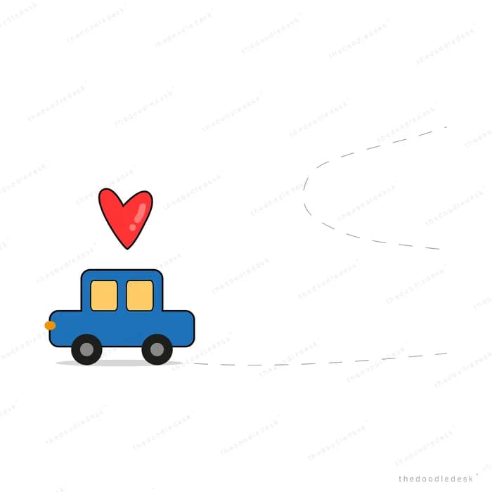 Small blue toy car with a heart above it