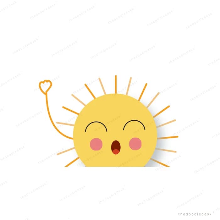 Smiling sun with rays stretching its arms