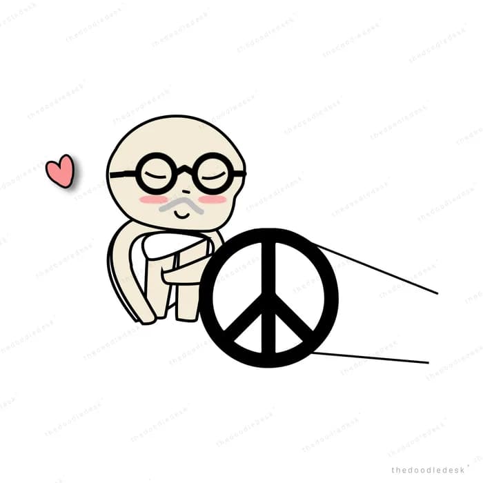 Round glasses with peace-sign lenses and a heart