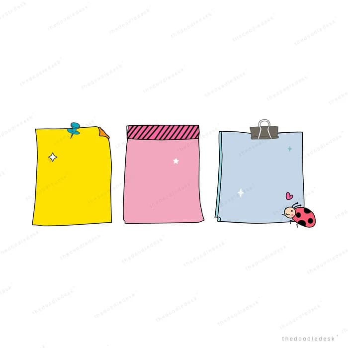 Three colored notepads with a ladybug