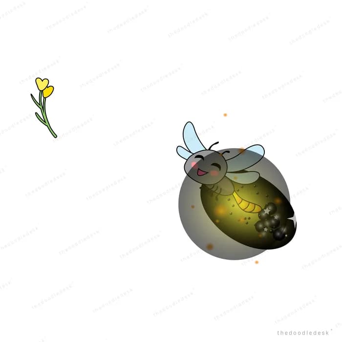 Insect beside a dark glowing orb with falling petals