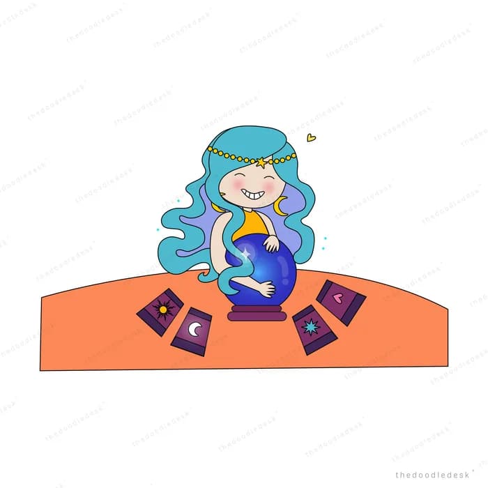 Blue-haired figure holding the earth above an orange stage