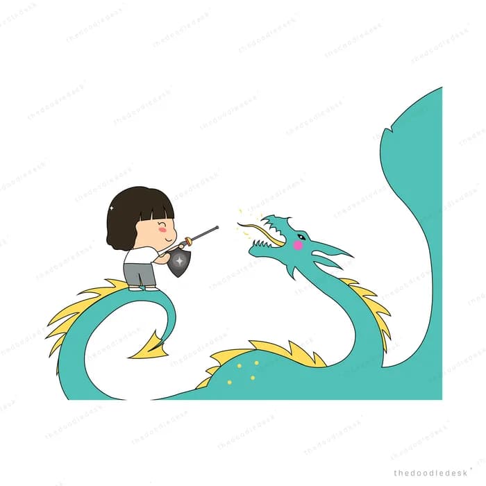 Boy conducting a teal dragon rising from a wave
