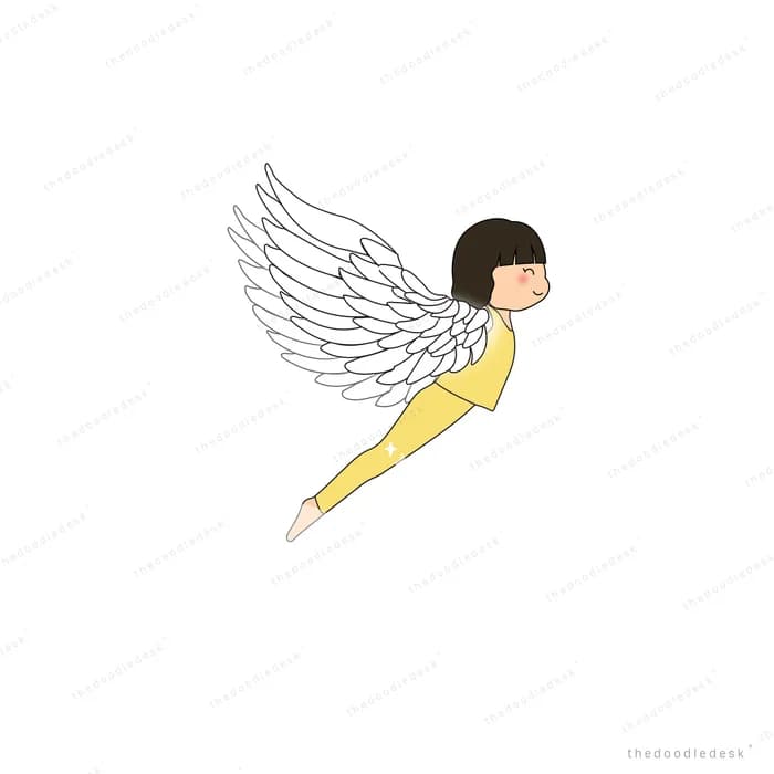 Winged child flying with arms outstretched