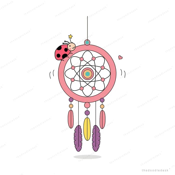 Pink dreamcatcher with feathers and a ladybug