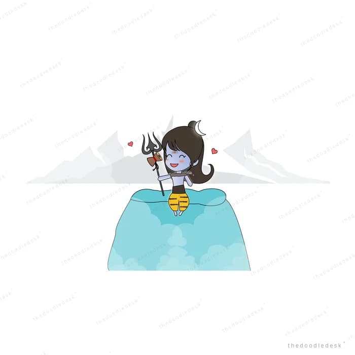 Dark deity figure with a trident on an icy peak