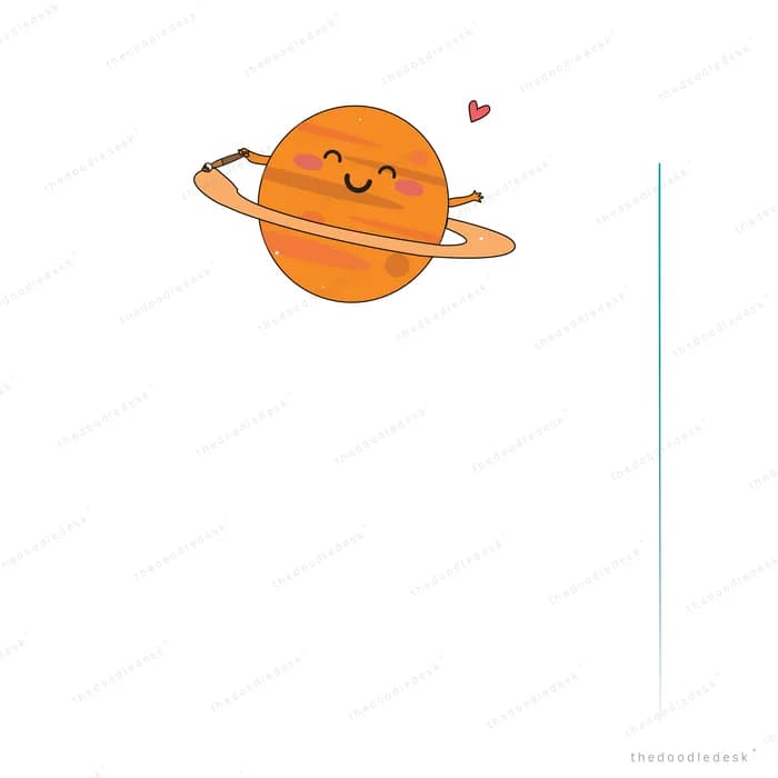 Smiling ringed planet with a heart