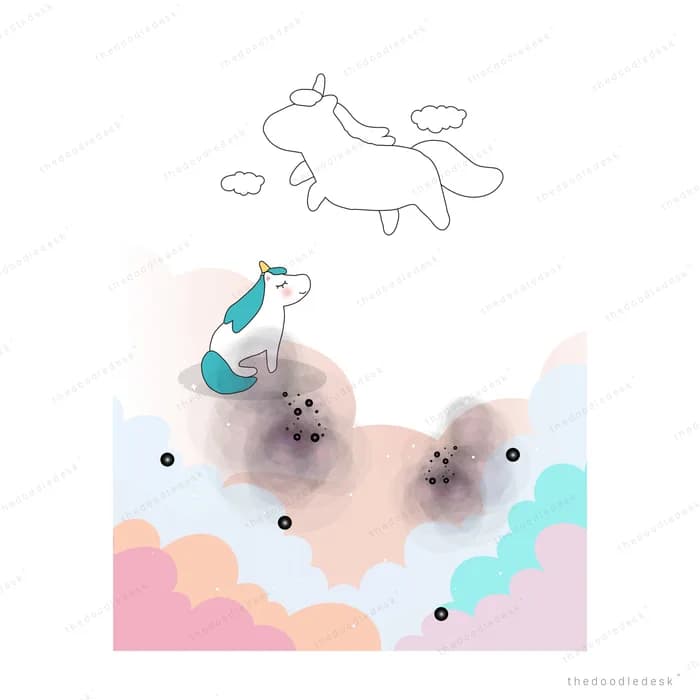 Pastel cloudscape with a faint flying figure