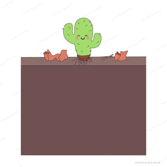 Potted cactus on a brown ledge with two birds