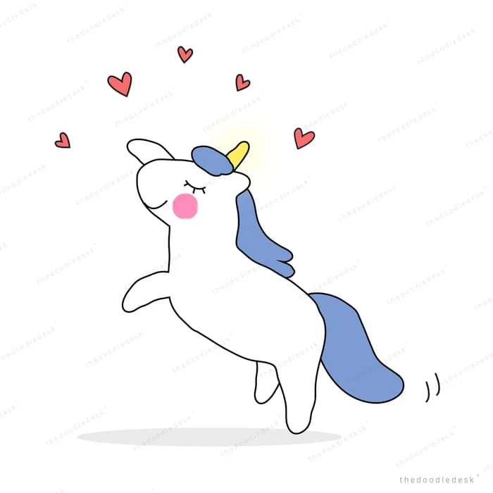Unicorn rearing up with hearts above