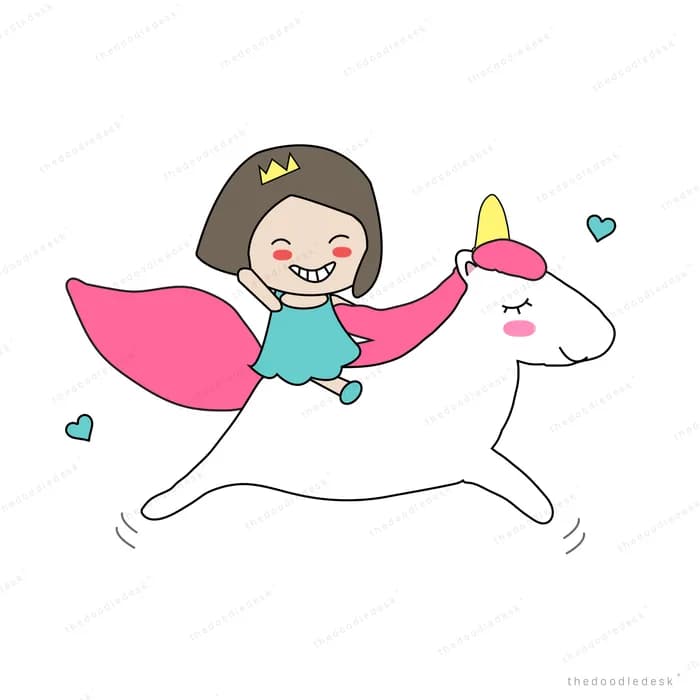 Girl in a cape riding a leaping unicorn